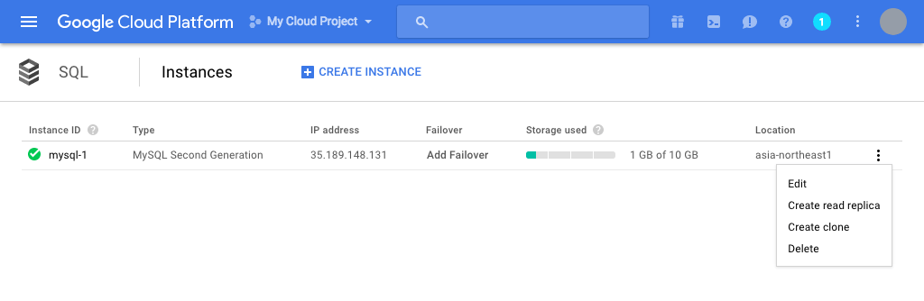 Create Read Replica を選択